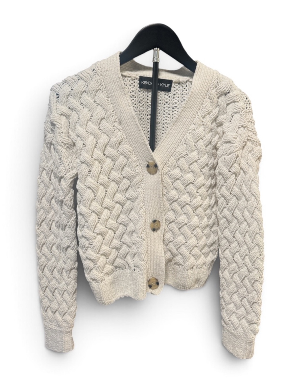 Kendall & Kylie Cream Cable-Knit Button Cardigan